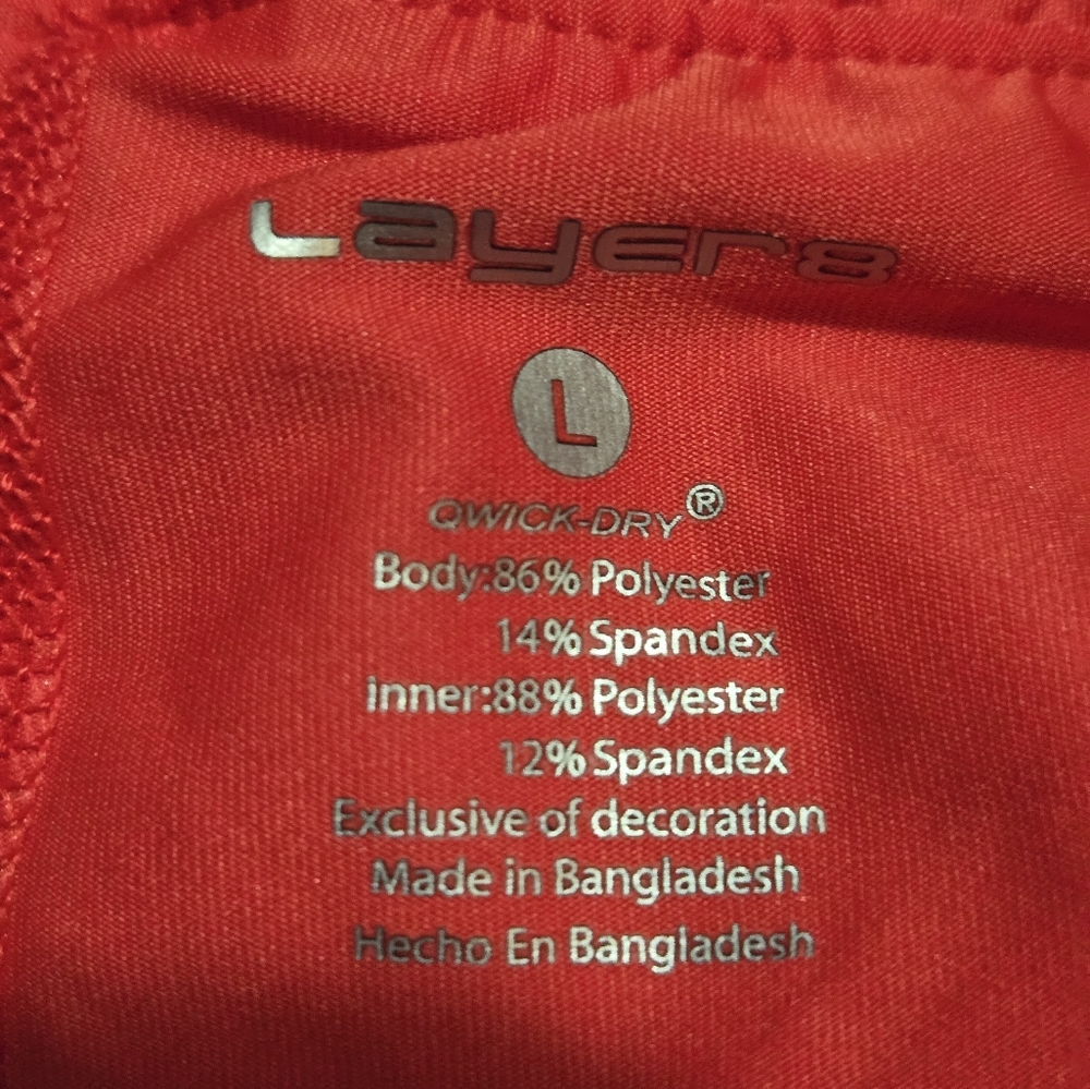 Red Athletic Shorts with Compression Layer and Elastic Waistband - Picture 10 of 14